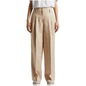 Peserico, Broeken, Dames, Beige, M, Linnen, Pure linnen mêlee gabardine broek