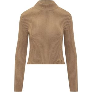 Michael Kors, Truien, Dames, Bruin, L, Wol, Geribde trui met turtleneck