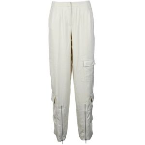 Calvin Klein, Broeken, Dames, Beige, L, Polyester, Cargo Style Polyester Broek met Rits