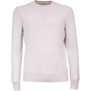 Gran Sasso, Truien, Heren, Beige, L, Kasjmier, Cashmere Ribgebreide Trui met Ronde Hals