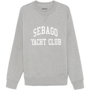Sebago, Sweatshirts & Hoodies, Heren, Grijs, M, Logo Print Crew Neck Sweaters