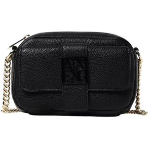 Armani Exchange, Tassen, Dames, Zwart, ONE Size, Leer, Zwarte Kettingband Clutch Tas