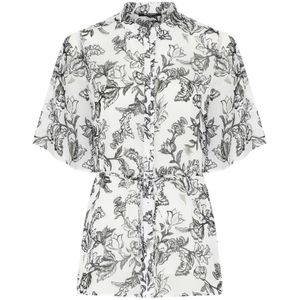 Bruuns Bazaar, Blouses & Shirts, Dames, Wit, 2Xl, Chiffon, Chiffon Blouse met Zwarte Bloem