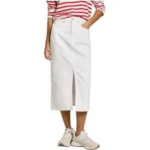 Pepe Jeans, Rokken, Dames, Wit, S, Denim, Witte denim midi rok slim fit