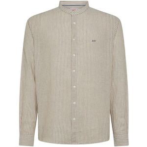 Sun68, Overhemden, Heren, Veelkleurig, S, Linnen, Linnen Gestreepte Koreaanse Kraag Shirt