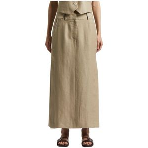 Peserico, Rokken, Dames, Beige, 3Xs, Linnen, Effen gekleurde zuivere linnen lange rok