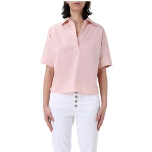 Dondup, Blouses & Shirts, Dames, Roze, S, Katoen, Witte V-hals Poplin Blouse