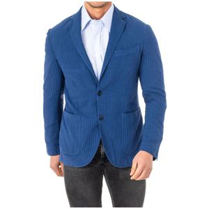 La Martina, Jassen, Heren, Blauw, L, Klassieke Blazer met Lange Mouwen en Revers