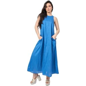 Ecoalf, Kleedjes, Dames, Blauw, M, Linnen, Blauwe Linnen Jurk Ruime Pasvorm