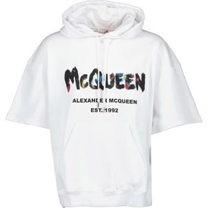 Alexander McQueen, Sweatshirts & Hoodies, Heren, Wit, M, Katoen, Graffiti hoodie