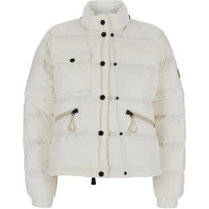 Moncler, Jassen, Dames, Wit, S, Witte donsjas met logopatch