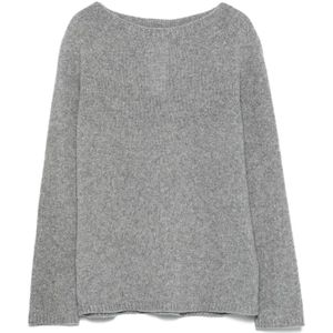 Max Mara, Truien, Dames, Grijs, M, Gebreide trui met wijde hals