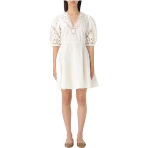 Twinset, Kleedjes, Dames, Wit, M, Katoen, Witte Kant Mini Jurk