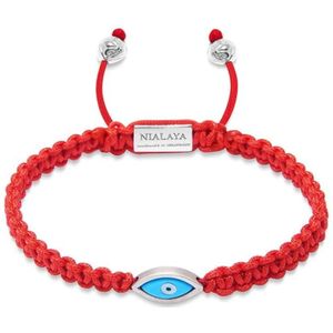 Nialaya, Accessoires, Heren, Grijs, M, Rode Armband met Zilveren Boze Oog