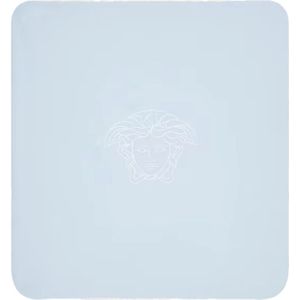 Versace, Interieur, unisex, Blauw, ONE Size, Katoen, Luxe Lichtblauw Geborduurd Deken