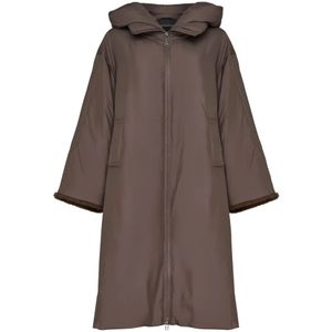 Cesare Gaspari, Mantels, Dames, Beige, S, Nepbont, Oversized gewatteerde jas met capuchon en nepbont manchetten - Beige