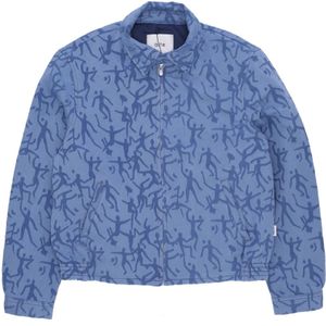 Arte Antwerp, Jassen, Heren, Blauw, M, Katoen, Blauwe Allover Jas Lichtgewicht Elastische Manchetten