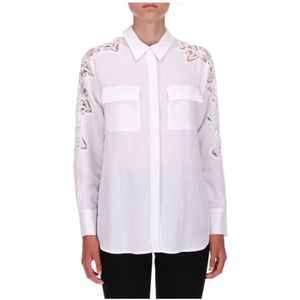 Ermanno Scervino, Blouses & Shirts, Dames, Wit, XS, Linnen, Witte Linnen Overhemd met Borduurwerk