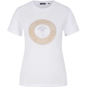 Joop!, Tops, Dames, Wit, L, Katoen, Wit Katoenen T-shirt met Beige Logo en Kristallen