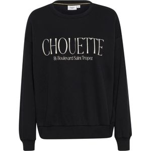 Saint Tropez, Sweatshirts & Hoodies, Dames, Zwart, S, Katoen, Zwarte Sweatshirt met Slimme Borduurwerk