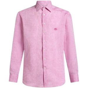 Etro, Overhemden, Heren, Roze, 2Xs, Linnen, Roze Linnen Overhemd
