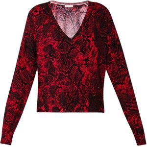 Liu Jo, Truien, Dames, Rood, L, Leopard Print V-hals Truien