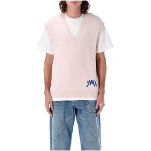 JW Anderson, Truien, Heren, Roze, L, Katoen, Luxe V-Hals Truien Blush