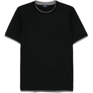 Barba, Tops, Heren, Zwart, M, Katoen, Zwarte katoenen T-shirt met ronde hals