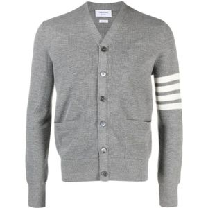 Thom Browne, Truien, Heren, Grijs, XL, Wol, Wafelsteek V-hals Vest Licht Grijs