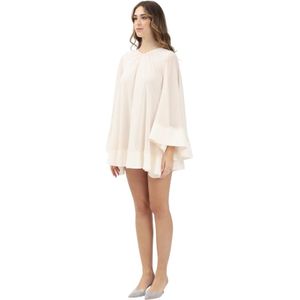 Simona Corsellini, Kleedjes, Dames, Wit, M, Polyester, Elegante Witte Korte Jurk Klok Mouwen