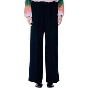 Dries Van Noten, Broeken, Dames, Zwart, M, Wol, Wollen Crêpe Broek met Trekkoord