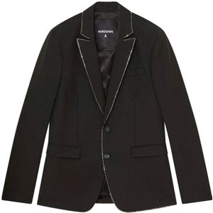 Patrizia Pepe, Jassen, Heren, Zwart, L, Wol, Zwarte Wol Stretch Slim Fit Jas