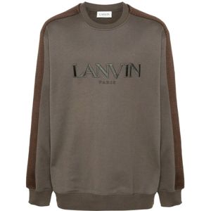 Lanvin, Sweatshirts & Hoodies, Heren, Bruin, S, Katoen, Geborduurde Logo Crew Neck Sweater