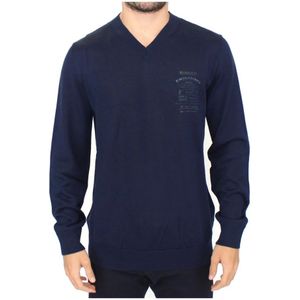 Ermanno Scervino, Truien, Heren, Blauw, M, Wol, V-hals Pullover Trui