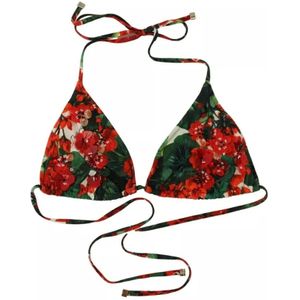 Dolce & Gabbana, Badkleding, Dames, Veelkleurig, M, Nylon, Multicolor Geranium Halter Beachwear Bikini Top