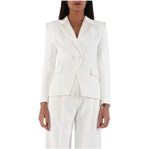 Elisabetta Franchi, Jassen, Dames, Wit, M, Satijn, Satijnen Revers Crêpe Jas