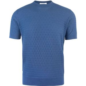 Paolo Pecora, Tops, Heren, Blauw, L, Katoen, Blauwe Trui Slim Fit Katoen Geribbeld