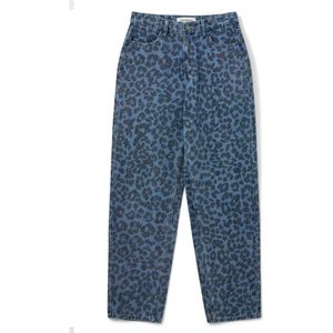 Sofie Schnoor, Jeans, Dames, Blauw, S, Denim, Blauwe Denim Mom Jeans met Luipaardprint