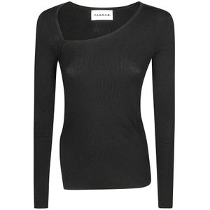 P.a.r.o.s.h., Tops, Dames, Zwart, M, Wol, Asymmetrische Top met Geribbelde Hals