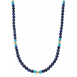 Nialaya, Accessoires, Heren, Geel, L, Kralen Ketting met Blauwe Lapis, Turquoise en Goud