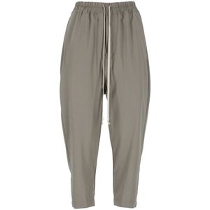 Rick Owens, Broeken, Dames, Groen, S, Wol, Groene Wollen Broek Elastische Taille Koord