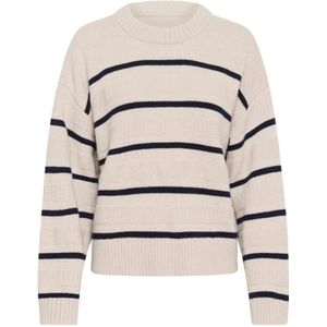 Part Two, Truien, Dames, Beige, S, Donkerblauwe Textuur Streep Trui