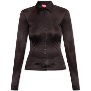 Diesel, Blouses & Shirts, Dames, Zwart, 2Xs, Leer, Shirt C-Elaia