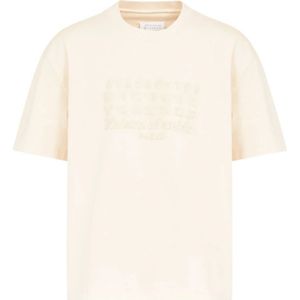 Maison Margiela, Tops, Heren, Beige, XL, Katoen, Geborduurde Numbers Katoenen T-shirt