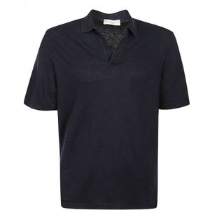 Filippo De Laurentiis, Tops, Heren, Blauw, M, Linnen, Linnen Polo Skipper Shirt