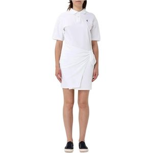 Polo Ralph Lauren, Kleedjes, Dames, Wit, L, Katoen, Elegante Geknoopte Mini Jurk