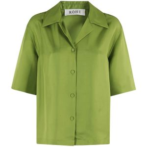 Róhe, Blouses & Shirts, Dames, Groen, M, Groene Zijden Overhemd Puntkraag