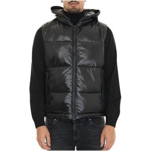 Save The Duck, Jassen, Heren, Zwart, L, Polyester, Gewatteerd Dexter Vest met Capuchon en Glanzend Effect
