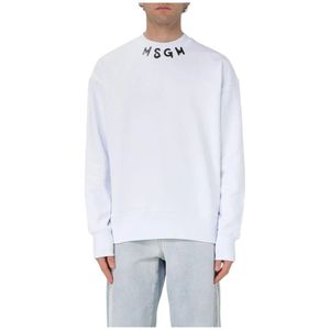 Msgm, Sweatshirts & Hoodies, Heren, Wit, XL, Katoen, Witte Crew Neck Sweatshirt voor Mannen