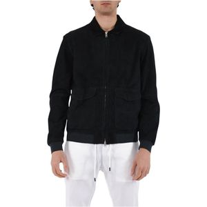 Dfour, Jassen, Heren, Blauw, XL, Leer, Slim Fit Leren Bomberjack